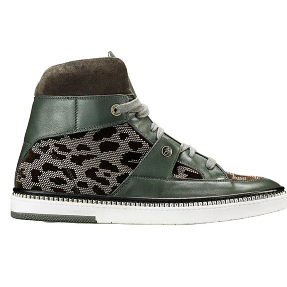 Jimmy Choo Barlowe Jeweled Leopard Print Leather High Top Sneaker, Size 42/US 9
